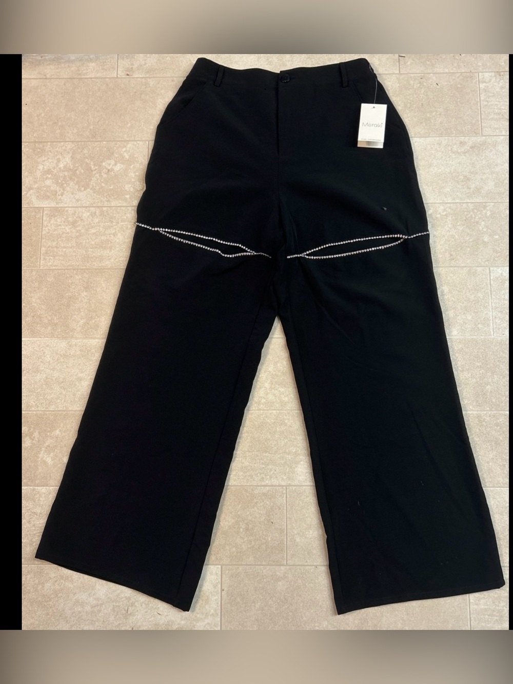 NWT Meraki Black Slacks With Embellished Cut Out Women Large